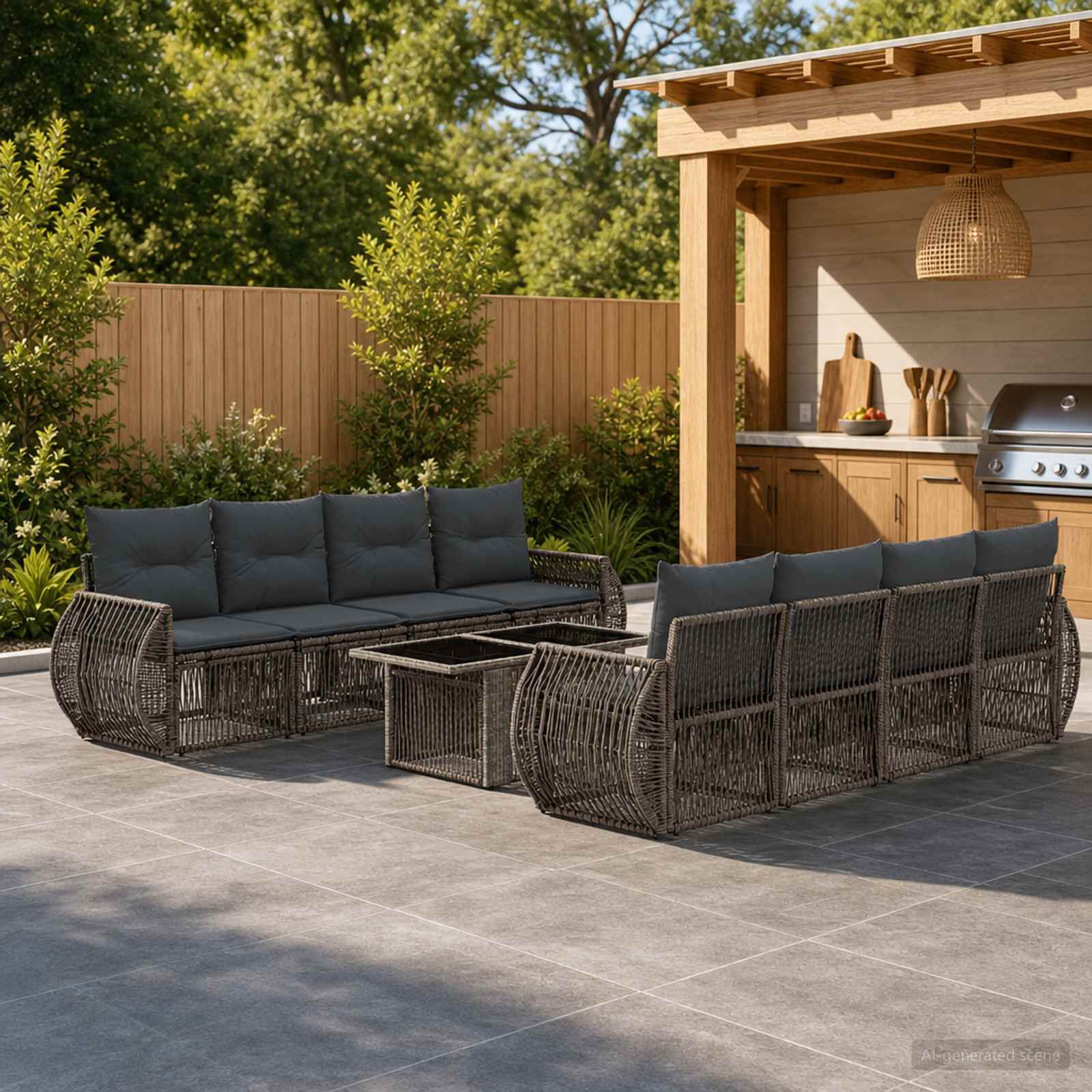 Gartensofa-set 9 stk. Grau und Dunkelgrau Poly-Rattan