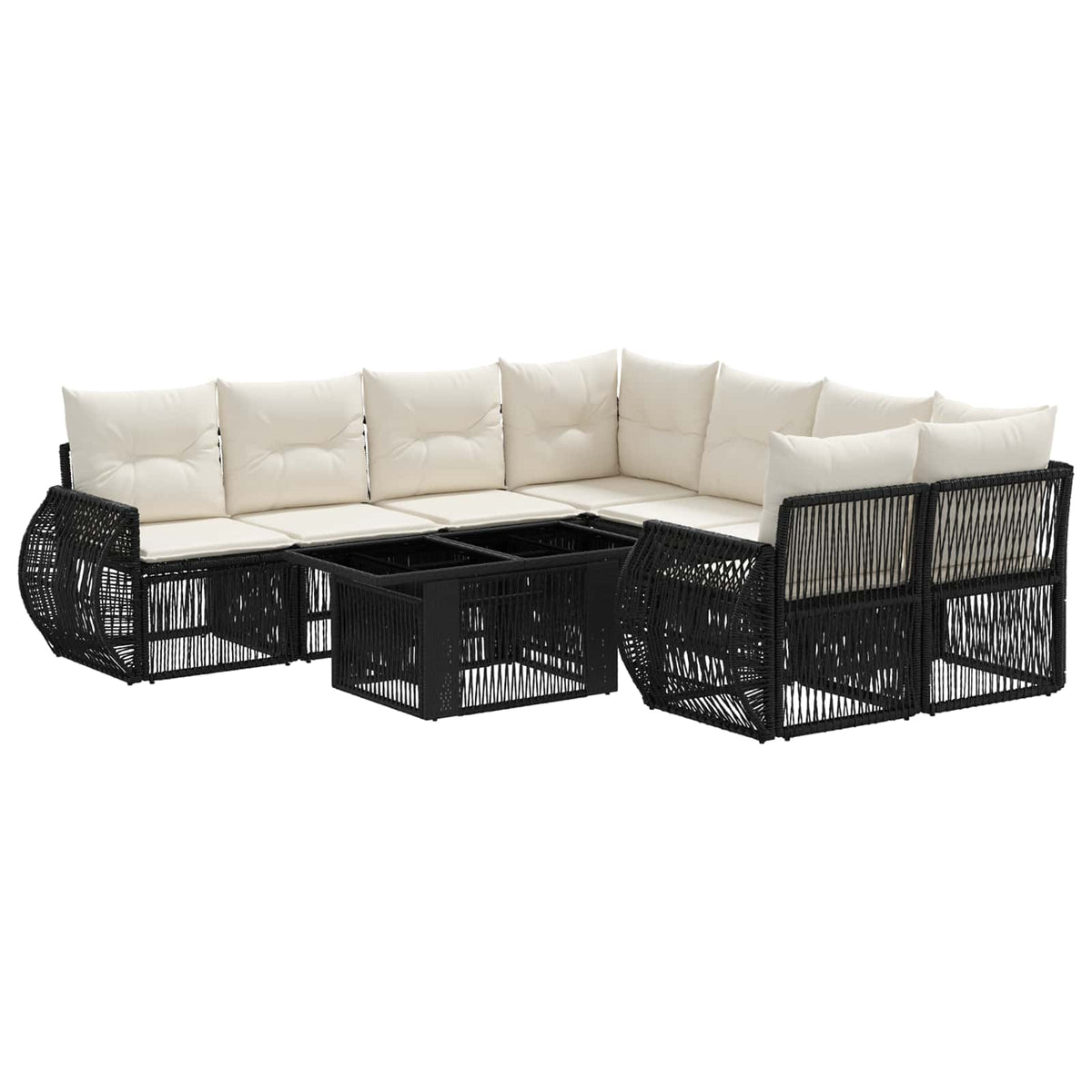 Gartensofa-set 9 stk. Schwarz und Cremeweiß Poly-Rattan