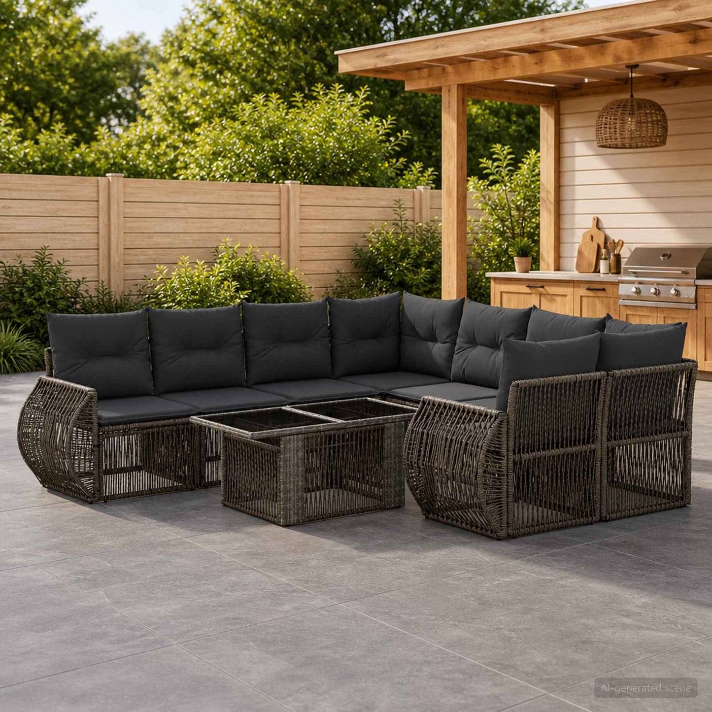 Gartensofa-set 9 stk. Grau und Dunkelgrau Poly-Rattan