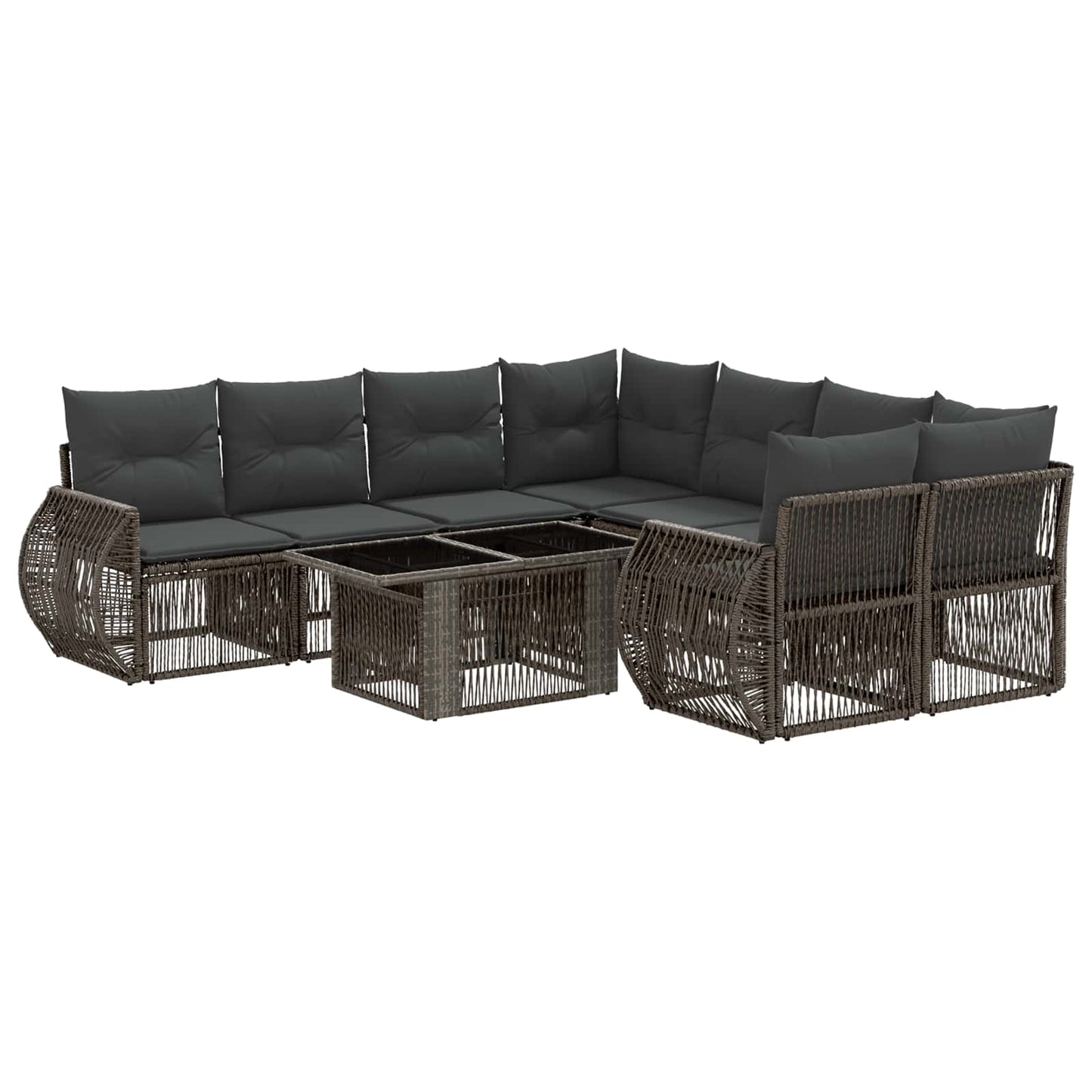 Gartensofa-set 9 stk. Grau und Dunkelgrau Poly-Rattan