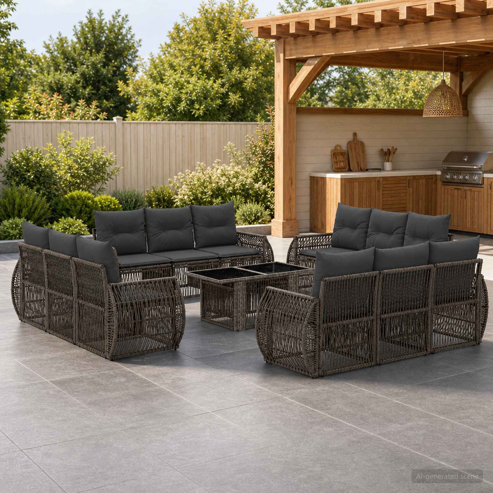 Gartensofa-set 13 stk. Grau und Dunkelgrau Poly-Rattan