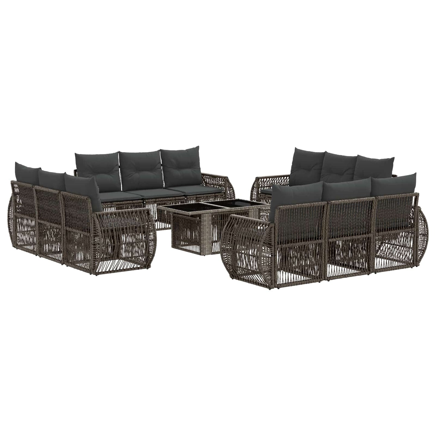 Gartensofa-set 13 stk. Grau und Dunkelgrau Poly-Rattan