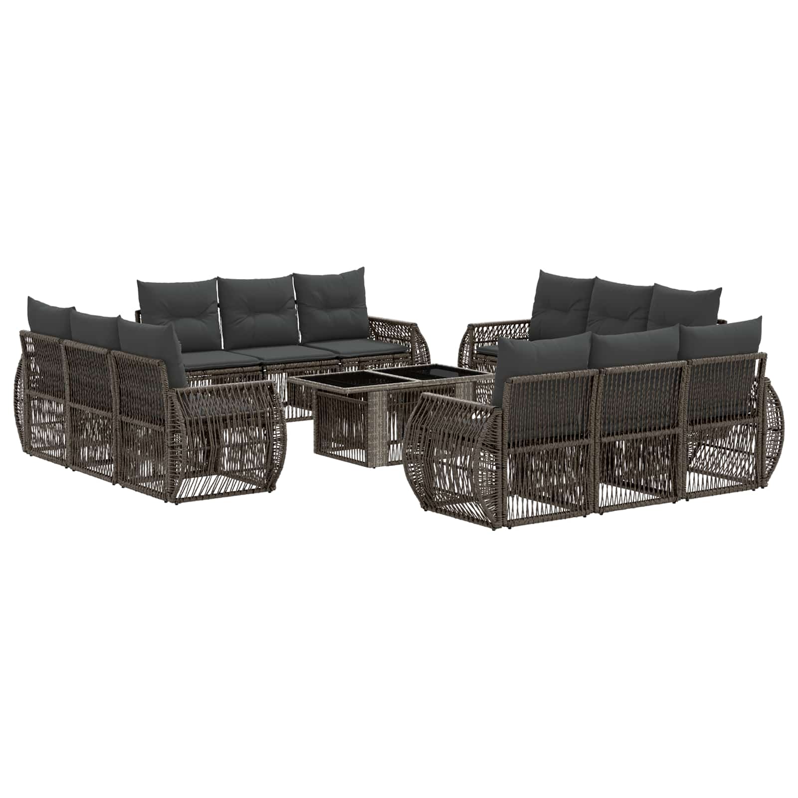 Gartensofa-set 13 stk. Grau und Dunkelgrau Poly-Rattan