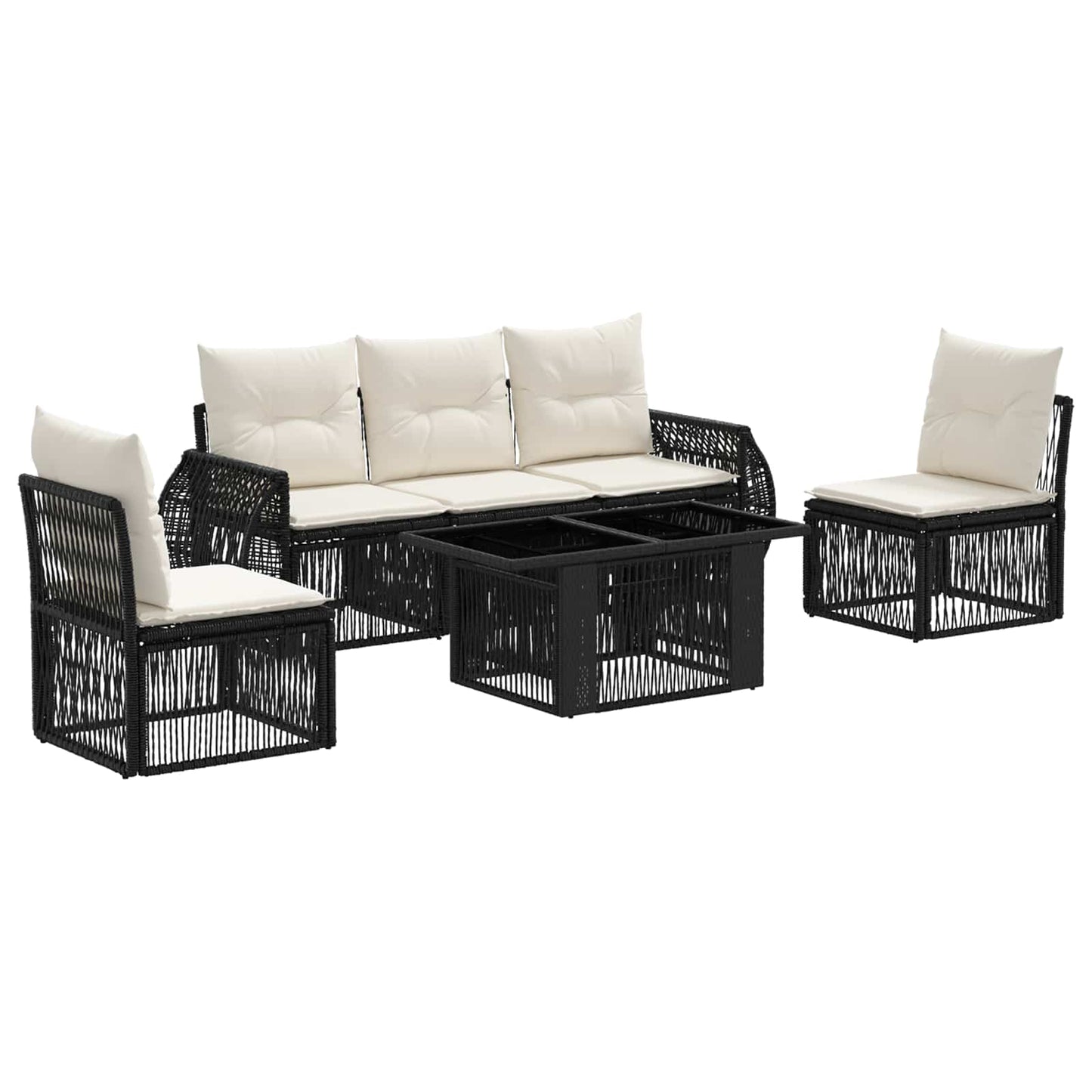 Gartensofa-set 6 stk. Schwarz und Cremeweiß Poly-Rattan
