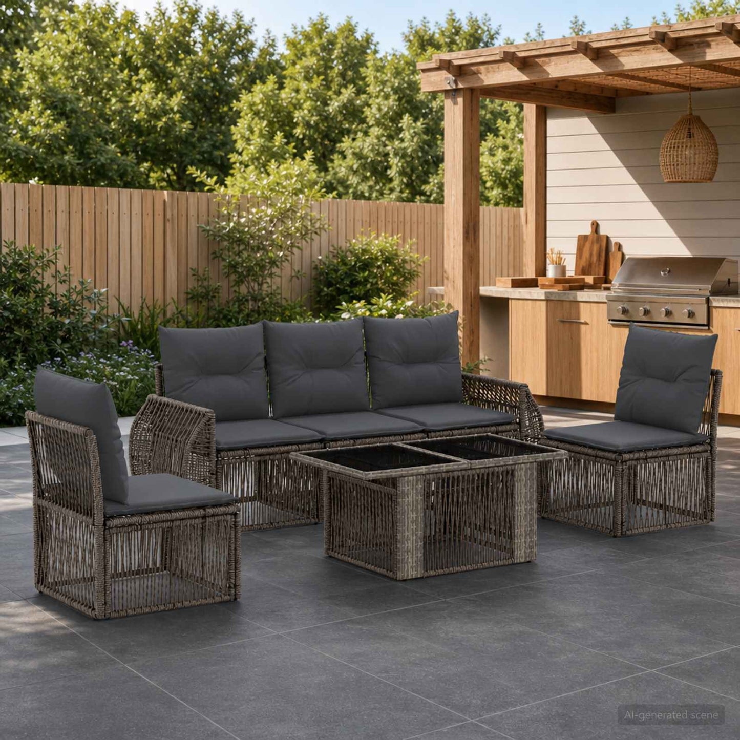 Gartensofa-set 6 stk. Grau und Dunkelgrau Poly-Rattan