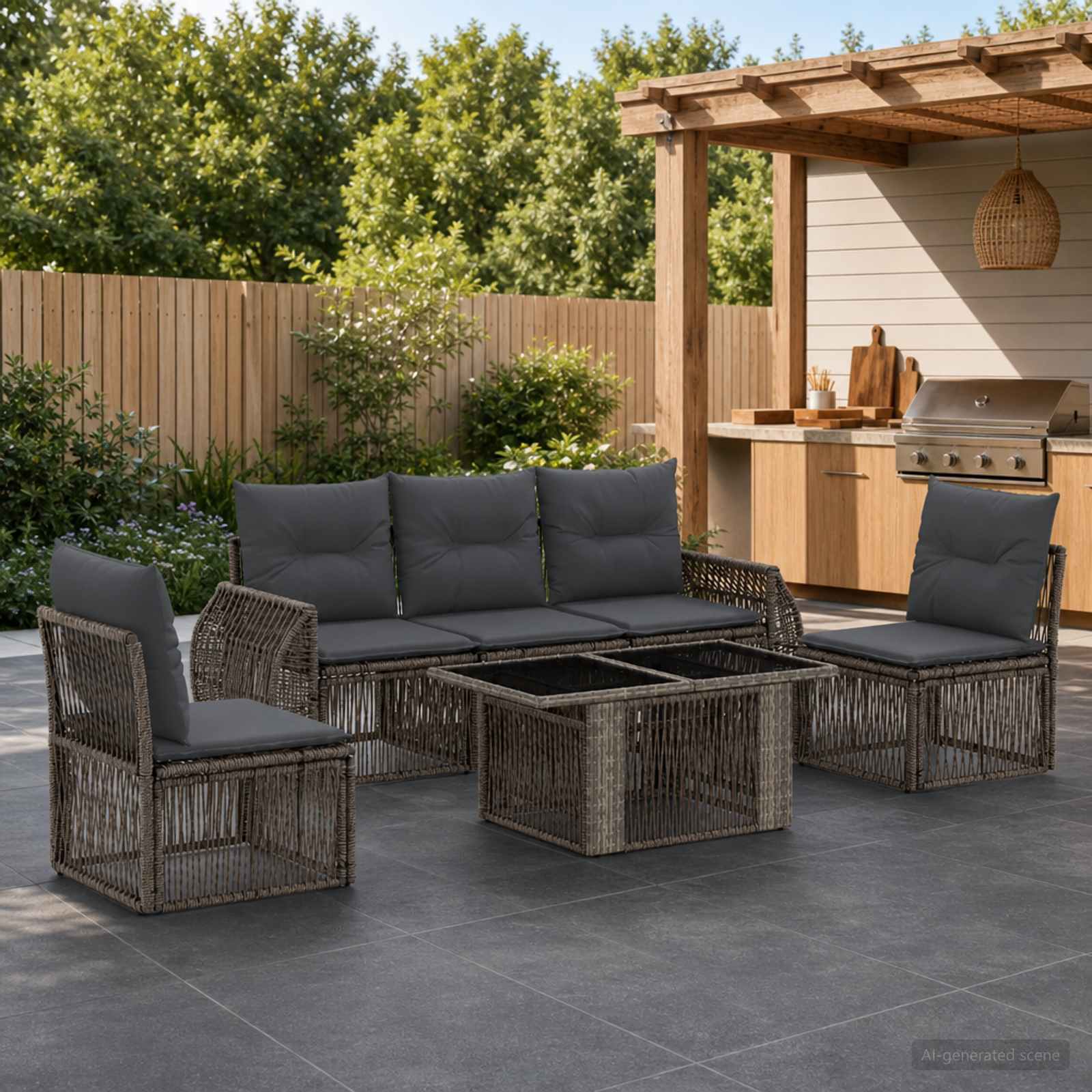 Gartensofa-set 6 stk. Grau und Dunkelgrau Poly-Rattan