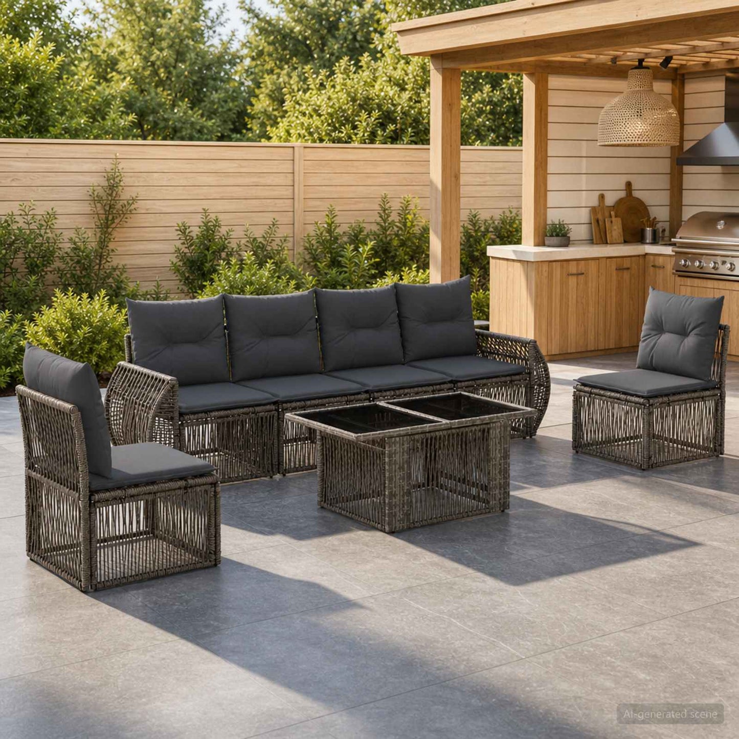 Gartensofa-set 7 stk. Grau und Dunkelgrau Poly-Rattan