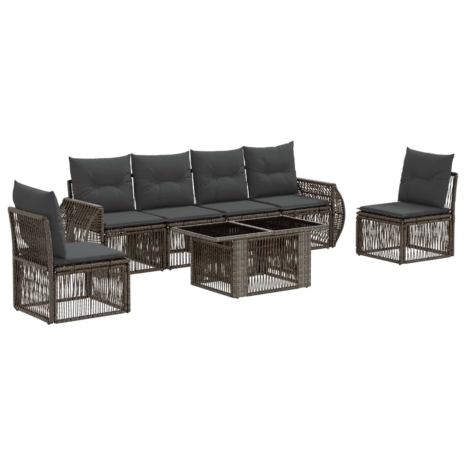 Gartensofa-set 7 stk. Grau und Dunkelgrau Poly-Rattan
