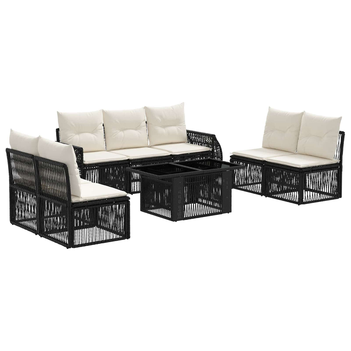 Gartensofa-set 8 stk. Schwarz und Cremeweiß Poly-Rattan