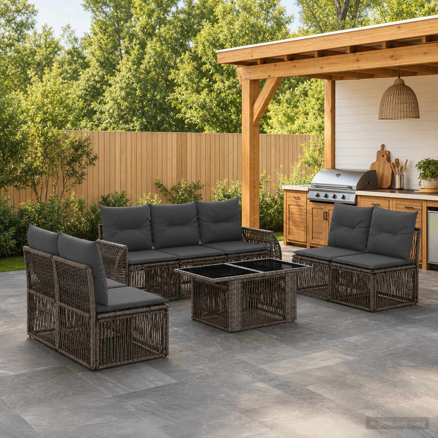 Gartensofa-set 8 stk. Grau und Dunkelgrau Poly-Rattan