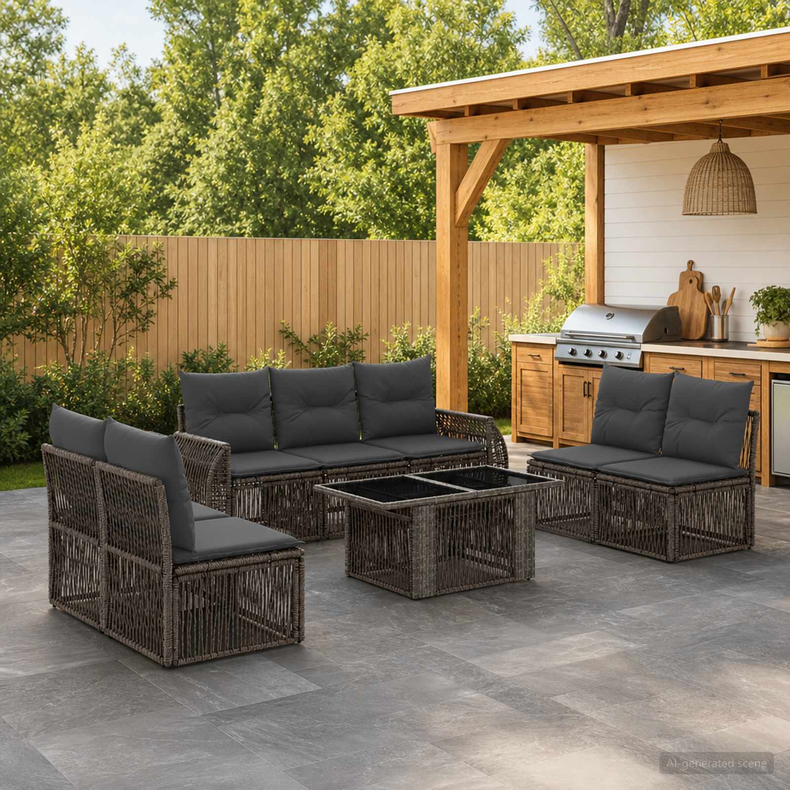 Gartensofa-set 8 stk. Grau und Dunkelgrau Poly-Rattan