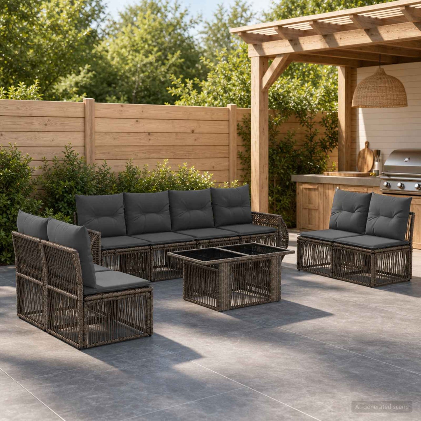 Gartensofa-set 9 stk. Grau und Dunkelgrau Poly-Rattan