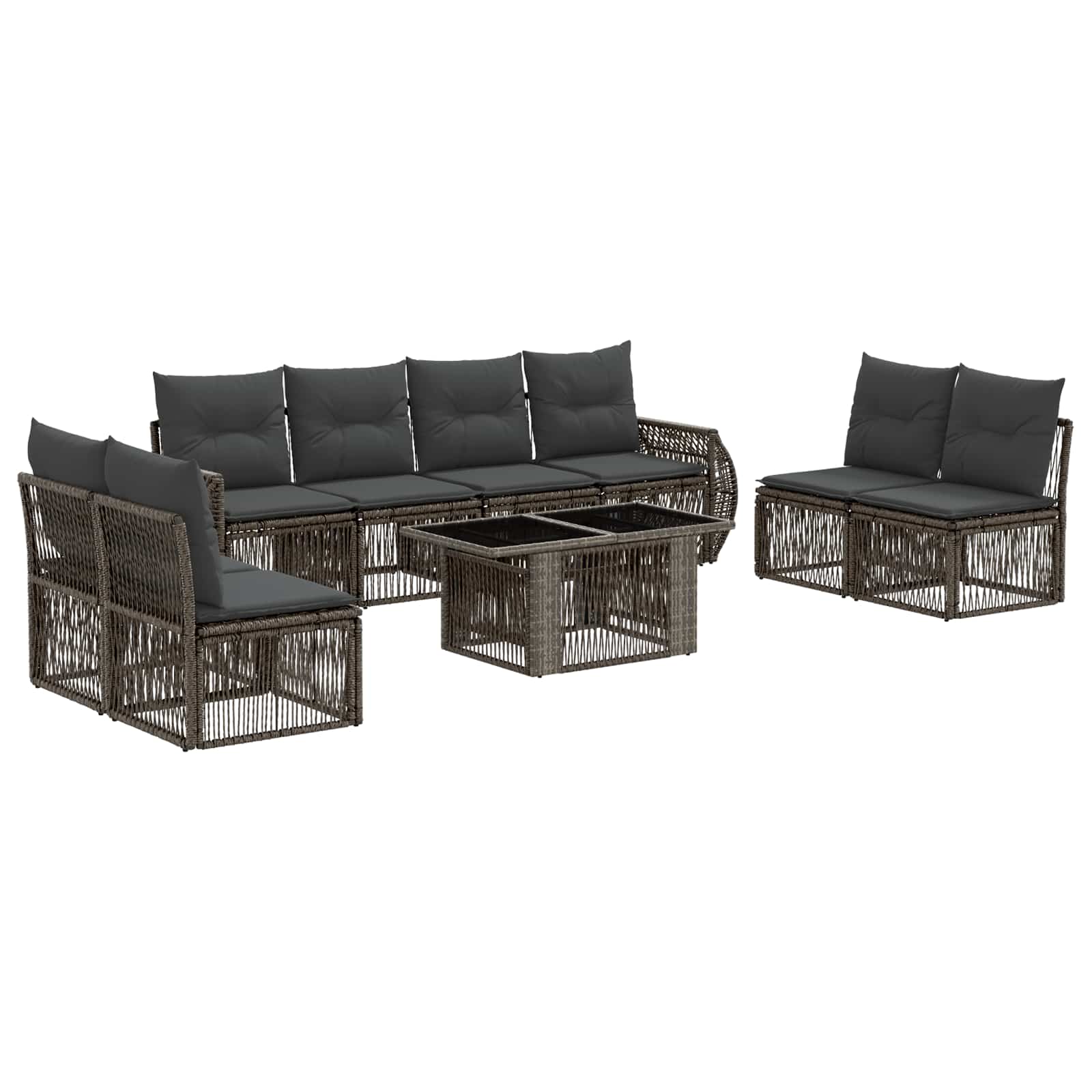 Gartensofa-set 9 stk. Grau und Dunkelgrau Poly-Rattan