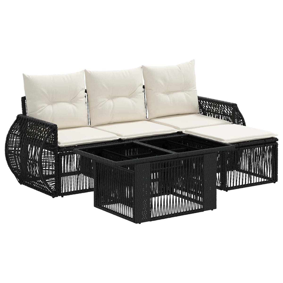Gartensofa-set 5 stk. Schwarz und Cremeweiß Poly-Rattan