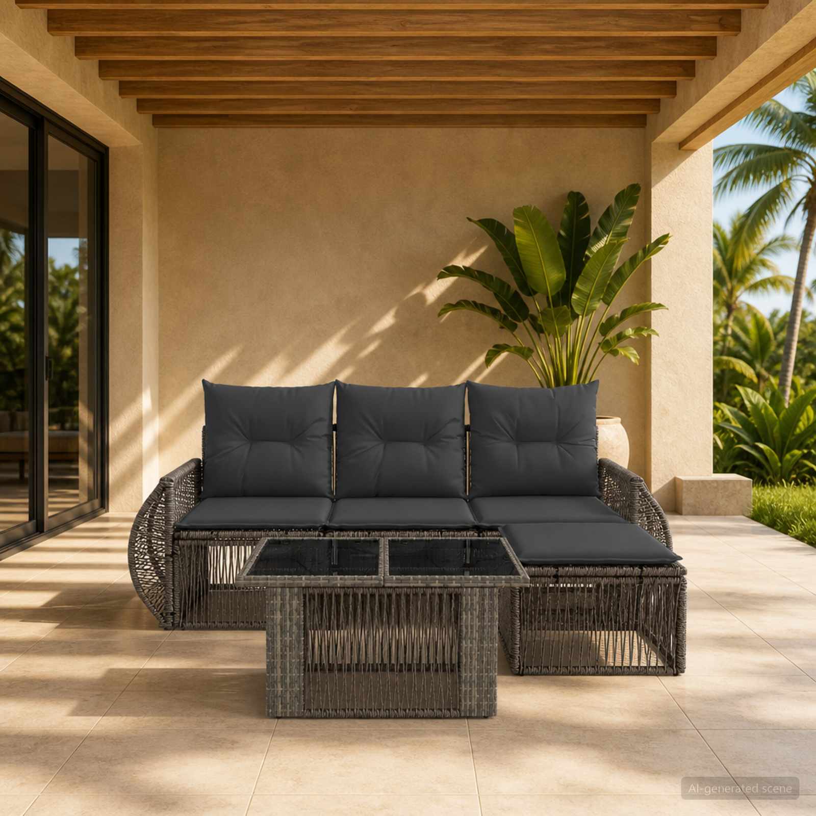 Gartensofa-set 5 stk. Grau und Dunkelgrau Poly-Rattan