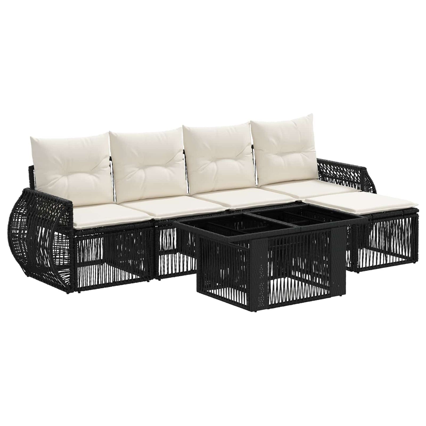 Gartensofa-set 6 stk. Schwarz und Cremeweiß Poly-Rattan