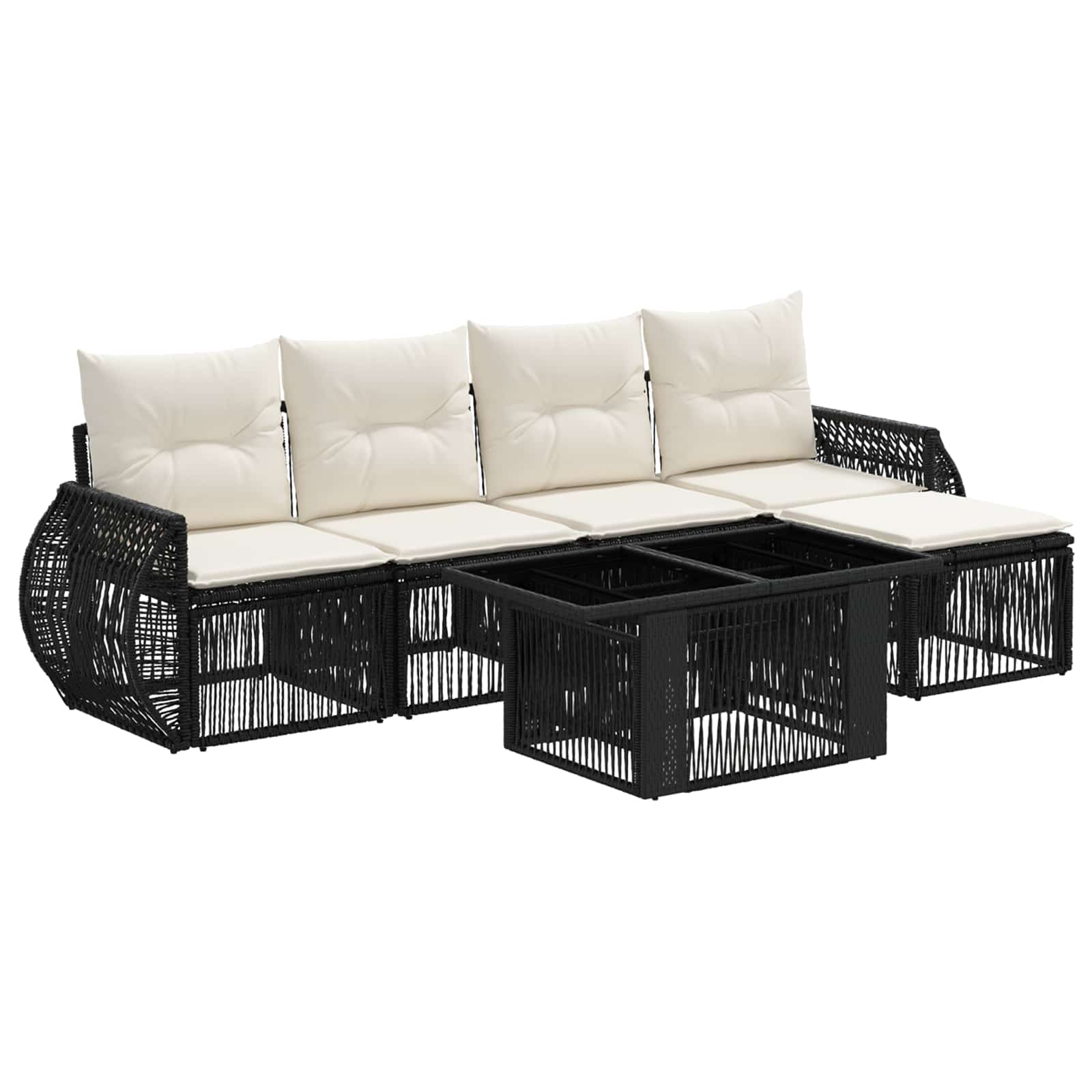 Gartensofa-set 6 stk. Schwarz und Cremeweiß Poly-Rattan