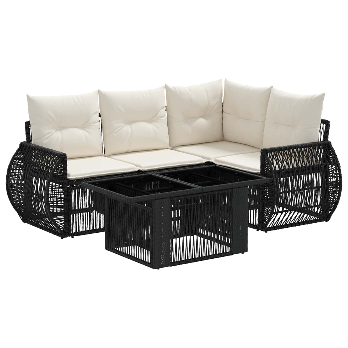 Gartensofa-set 5 stk. Schwarz und Cremeweiß Poly-Rattan
