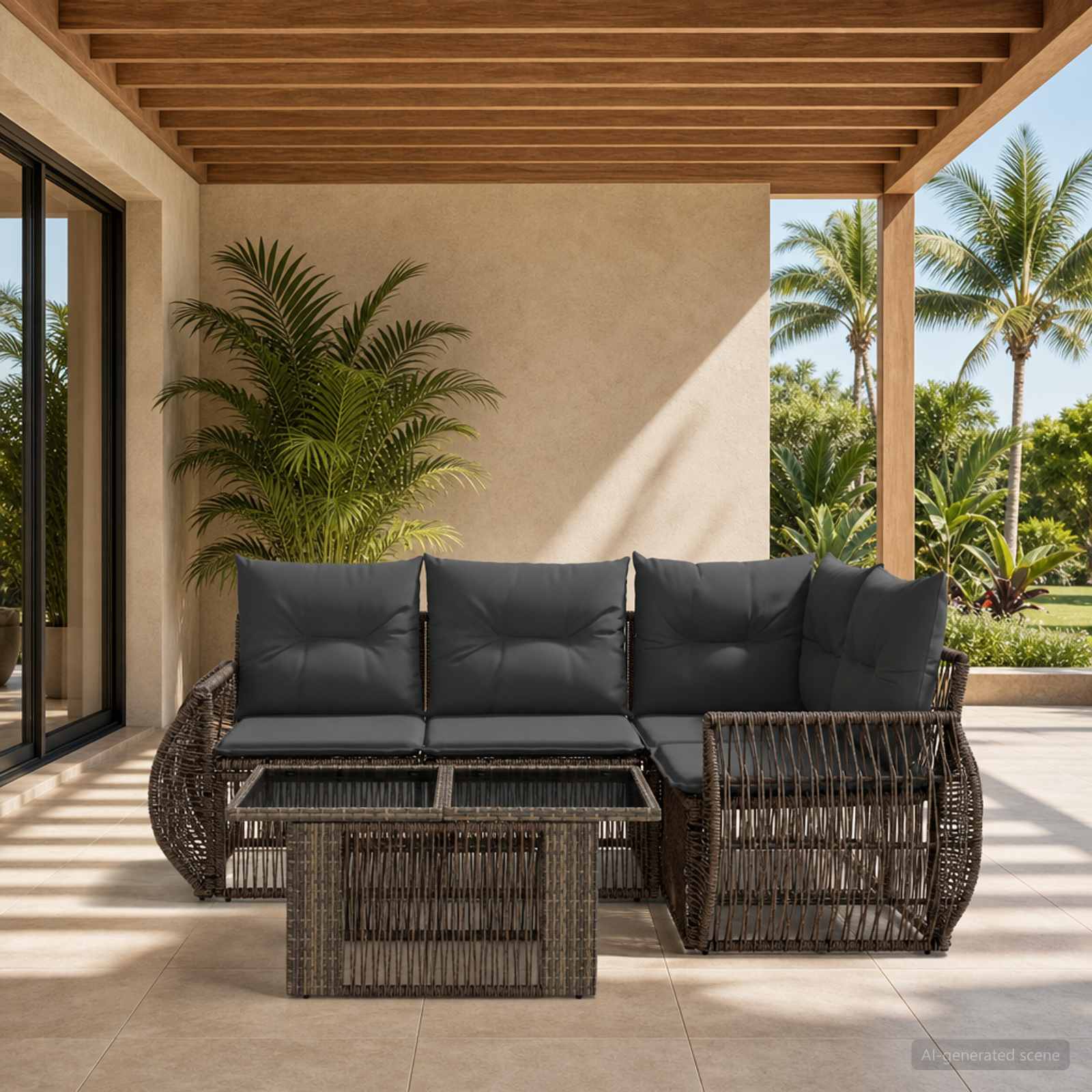 Gartensofa-set 5 stk. Grau und Dunkelgrau Poly-Rattan