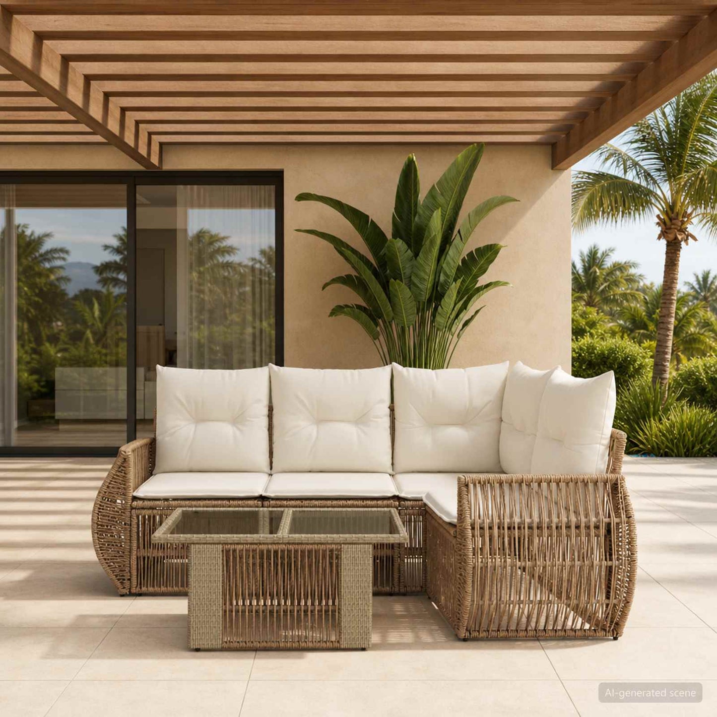 Gartensofa-set 5 stk. Beige und Cremeweiß Poly-Rattan