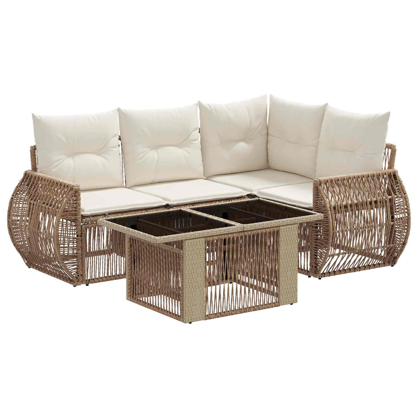 Gartensofa-set 5 stk. Beige und Cremeweiß Poly-Rattan