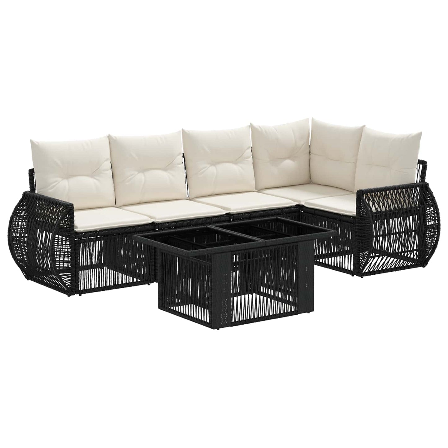 Gartensofa-set 6 stk. Schwarz und Cremeweiß Poly-Rattan