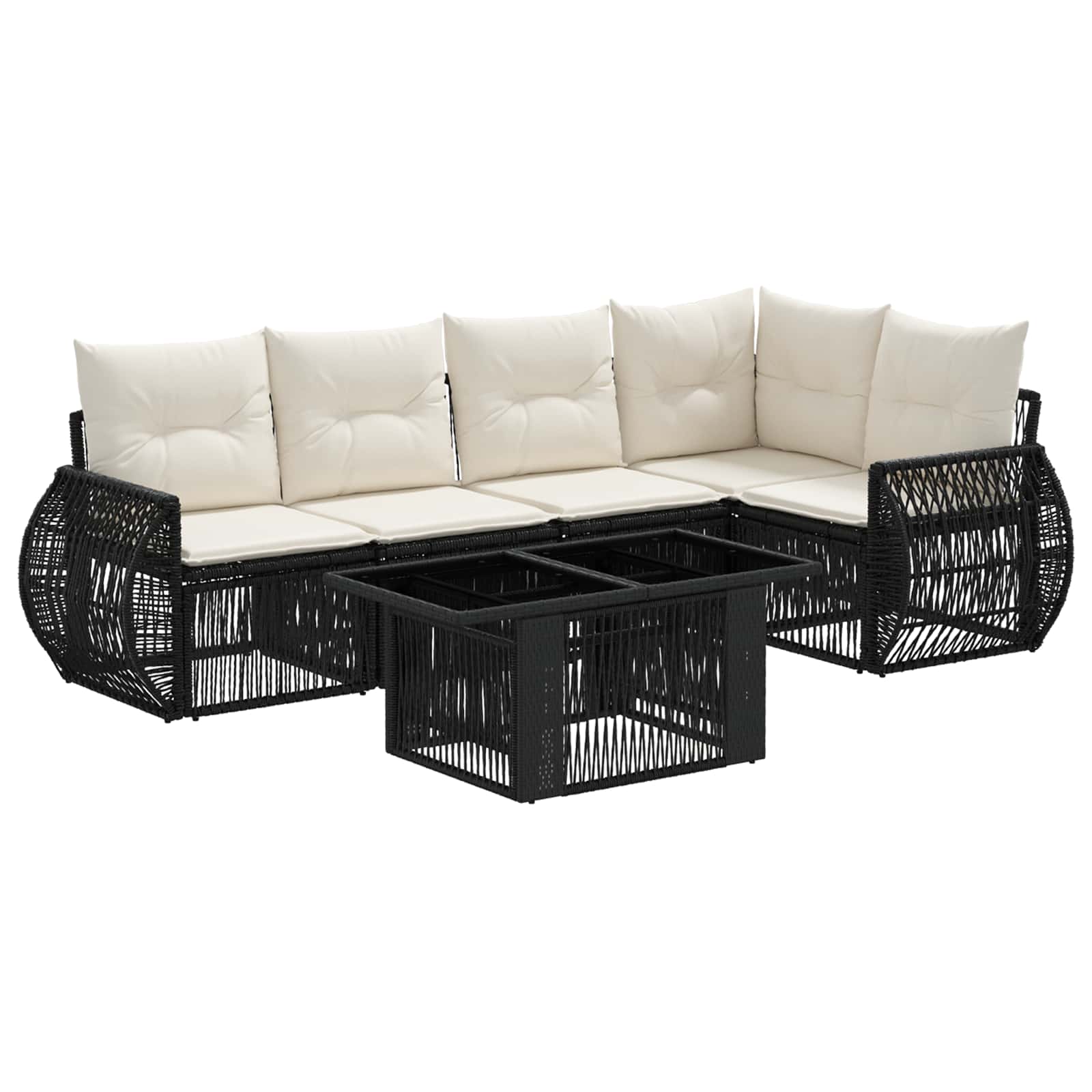 Gartensofa-set 6 stk. Schwarz und Cremeweiß Poly-Rattan
