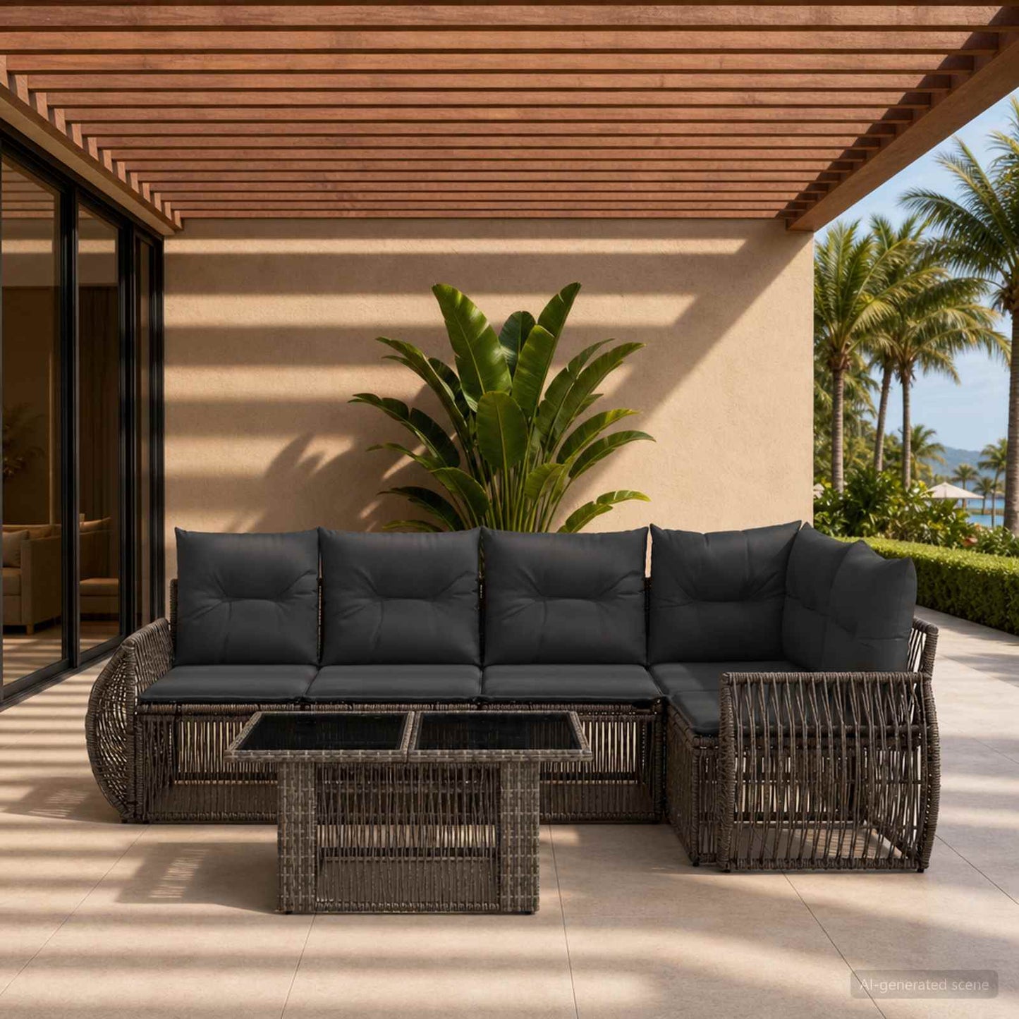 Gartensofa-set 6 stk. Grau und Dunkelgrau Poly-Rattan