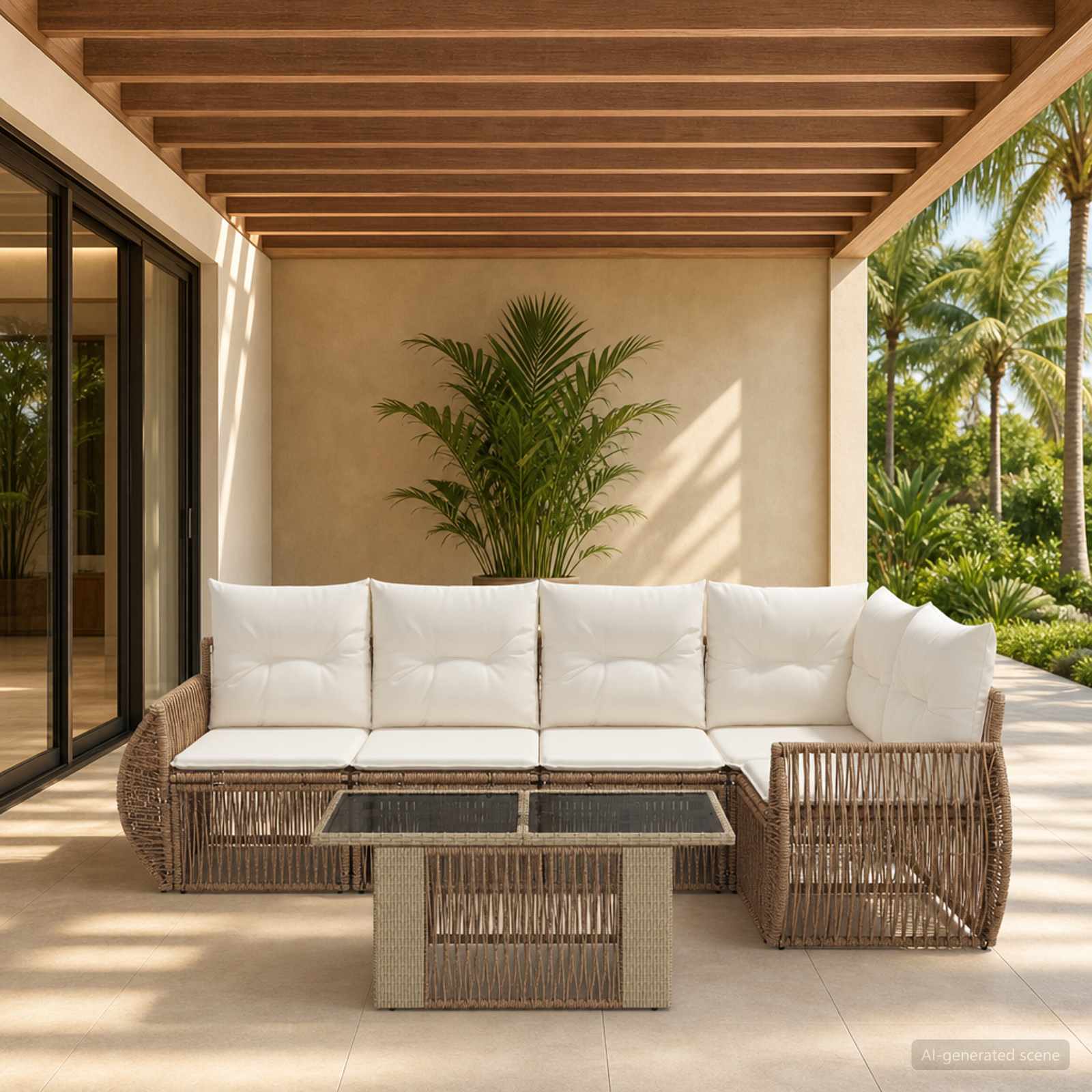 Gartensofa-set 6 stk. Beige und Cremeweiß Poly-Rattan