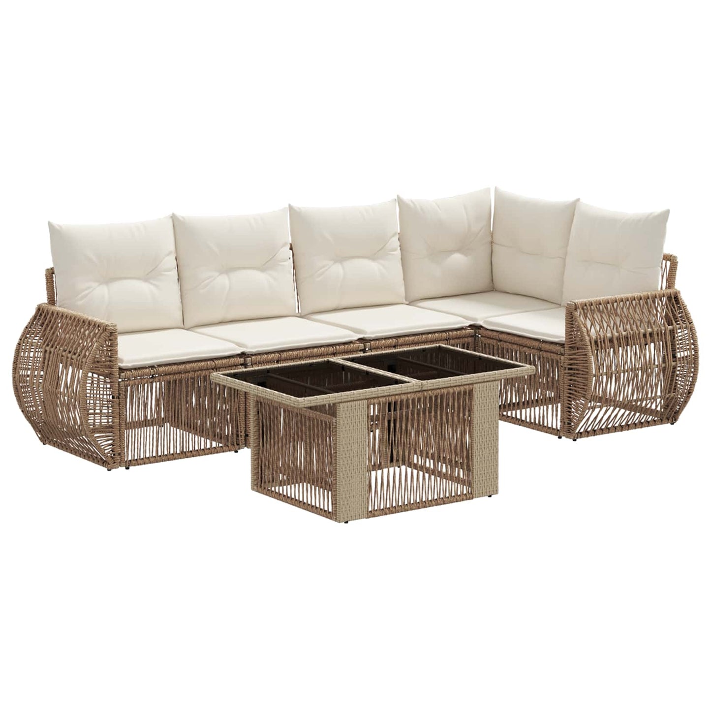 Gartensofa-set 6 stk. Beige und Cremeweiß Poly-Rattan