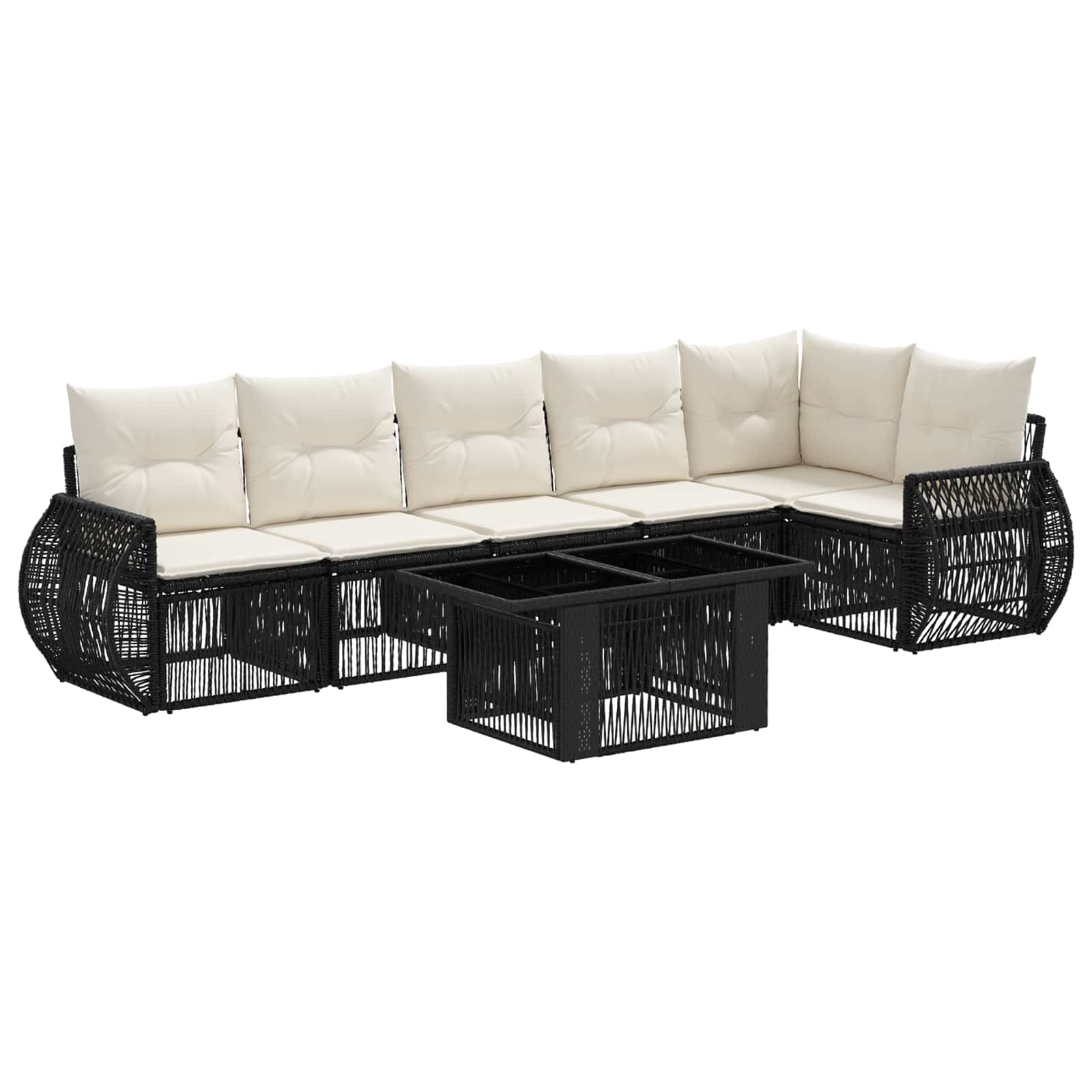 Gartensofa-set 7 stk. Schwarz und Cremeweiß Poly-Rattan