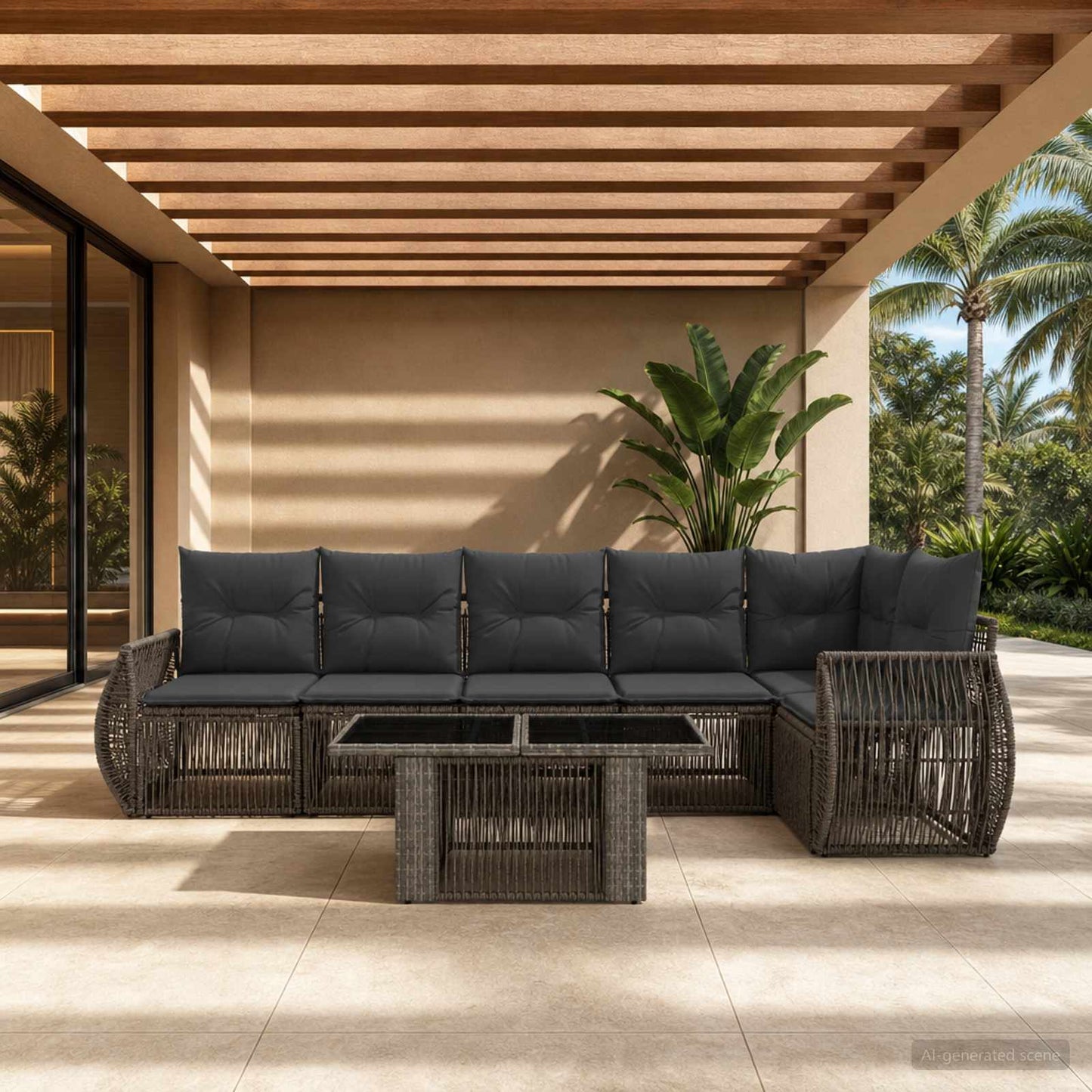 Gartensofa-set 7 stk. Grau und Dunkelgrau Poly-Rattan
