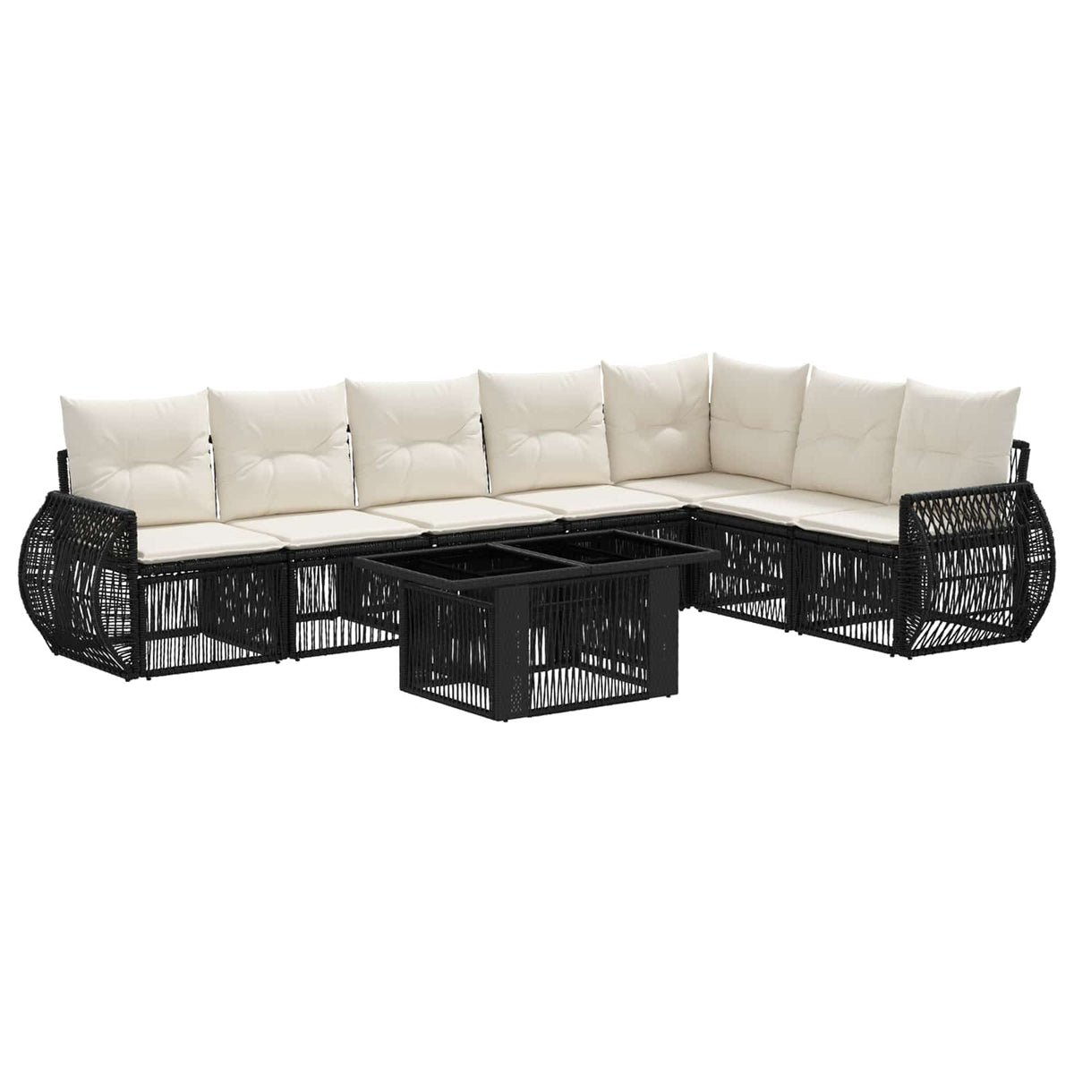 Gartensofa-set 8 stk. Schwarz und Cremeweiß Poly-Rattan