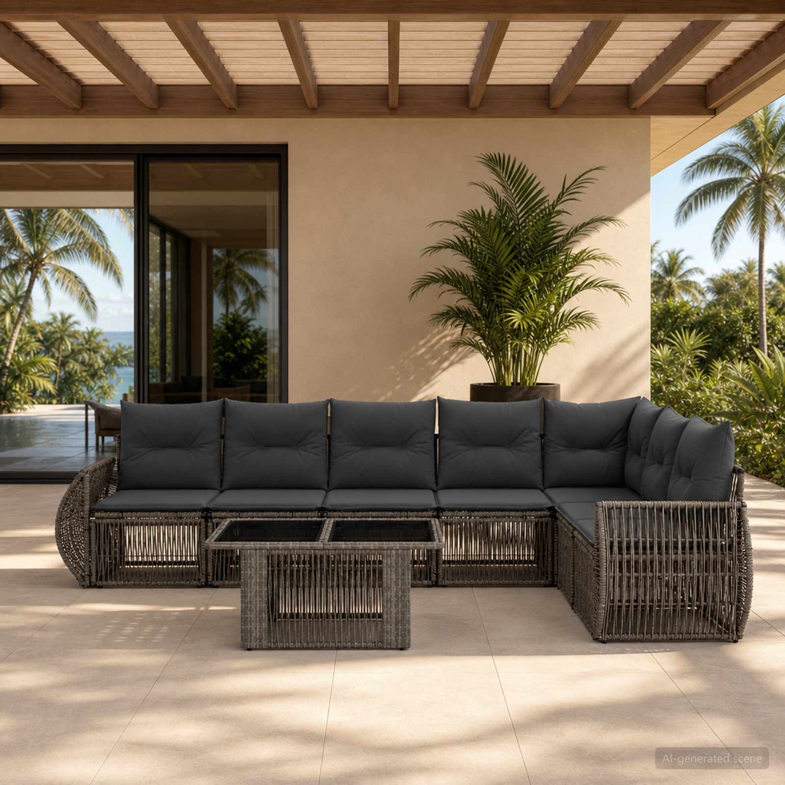 Gartensofa-set 8 stk. Grau und Dunkelgrau Poly-Rattan