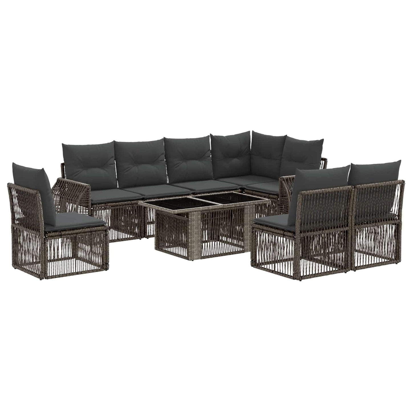 Gartensofa-set 9 stk. Grau und Dunkelgrau Poly-Rattan
