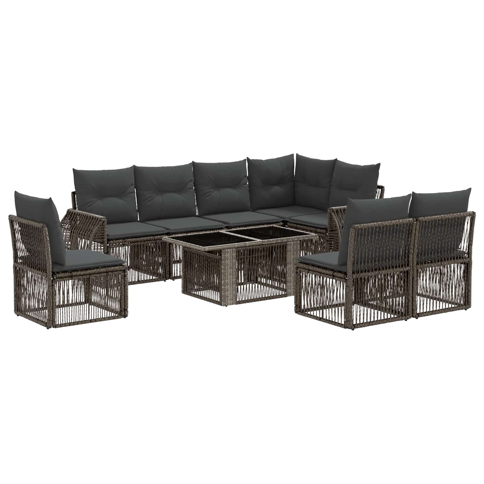 Gartensofa-set 9 stk. Grau und Dunkelgrau Poly-Rattan