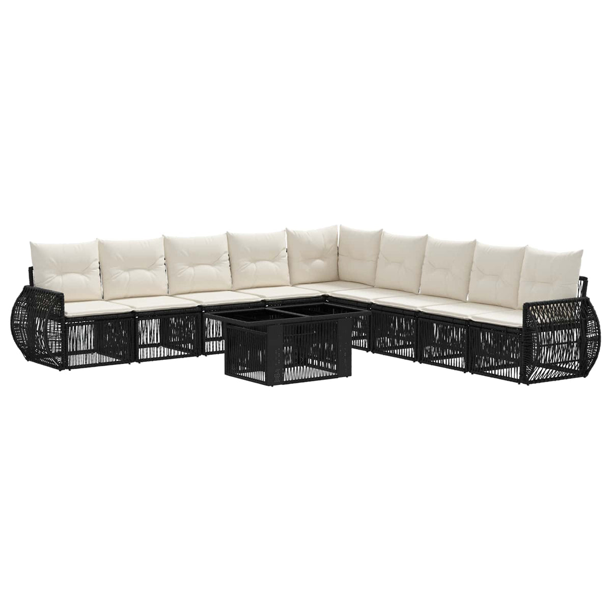 Gartensofa-set 10 stk. Schwarz und Cremeweiß Poly-Rattan