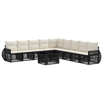 Gartensofa-set 10 stk. Schwarz und Cremeweiß Poly-Rattan