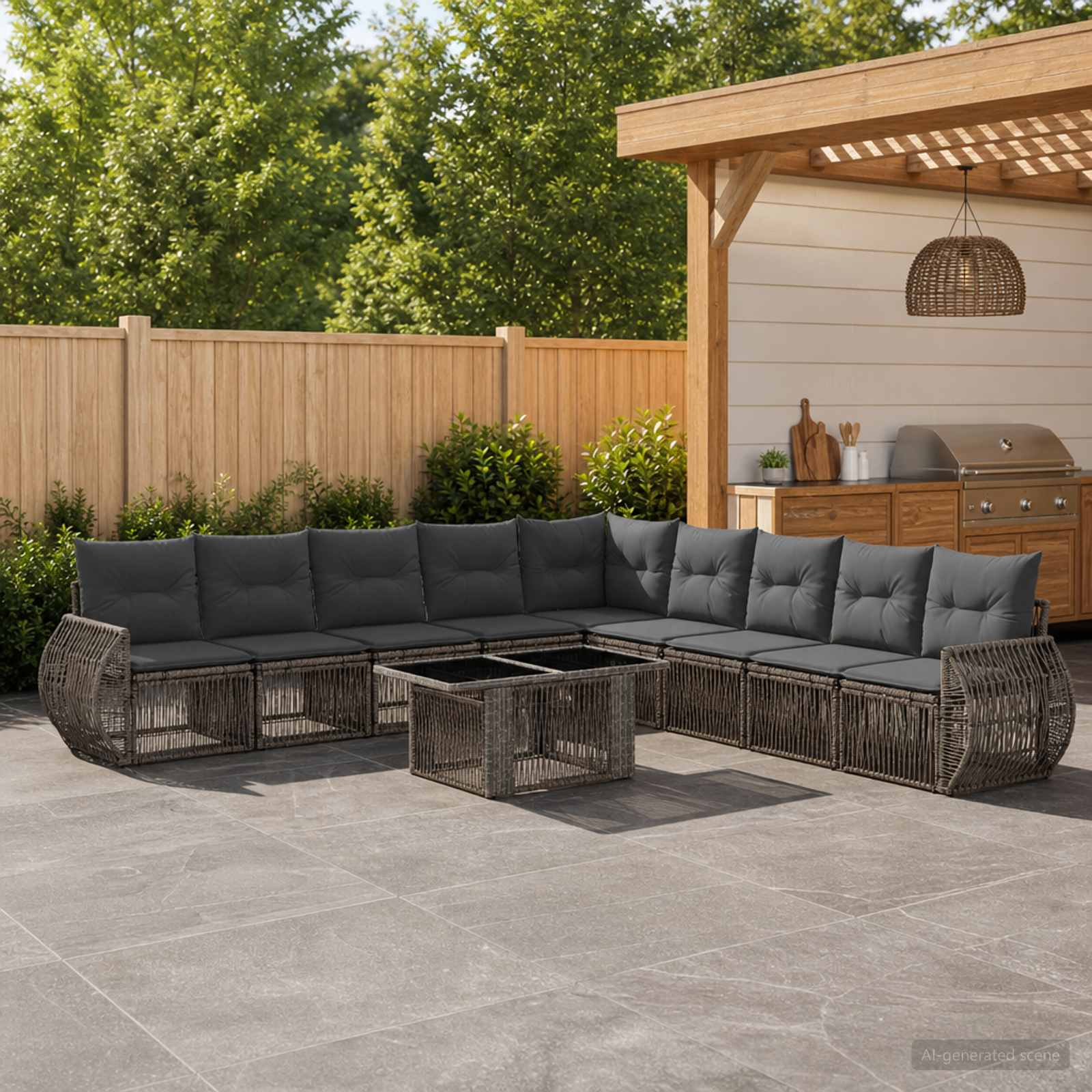 Gartensofa-set 10 stk. Grau und Dunkelgrau Poly-Rattan