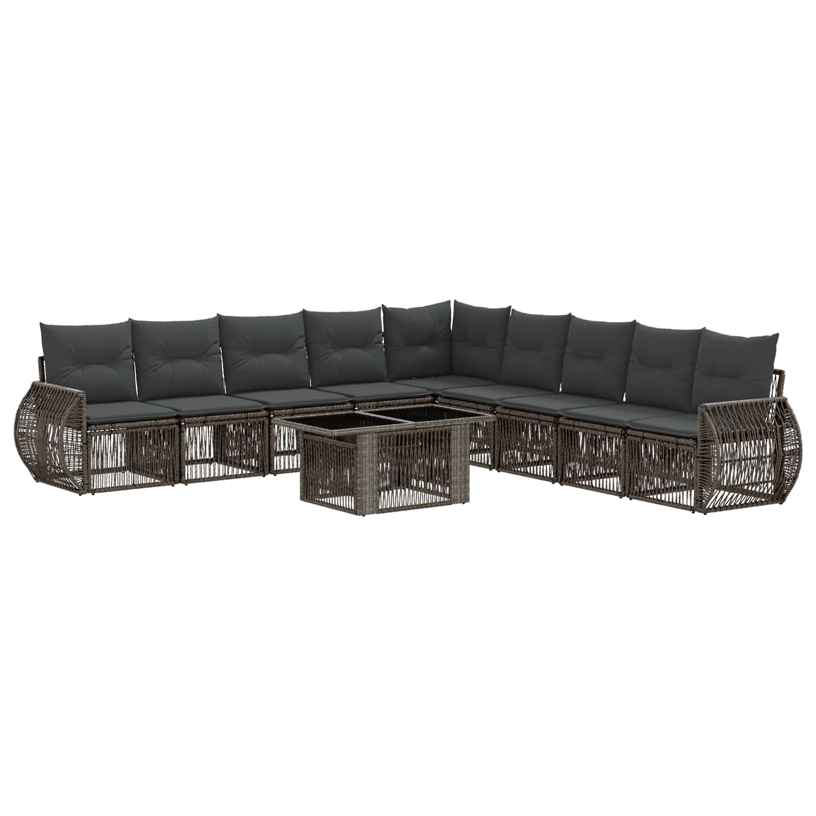 Gartensofa-set 10 stk. Grau und Dunkelgrau Poly-Rattan