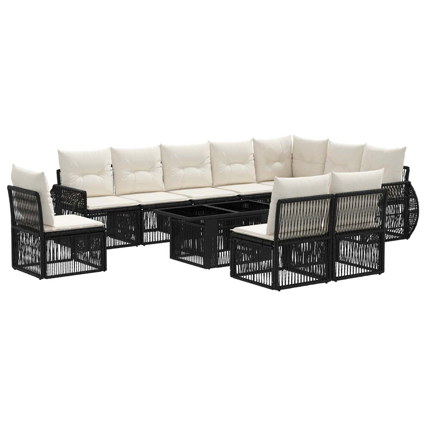 Gartensofa-set 11 stk. Schwarz und Cremeweiß Poly-Rattan