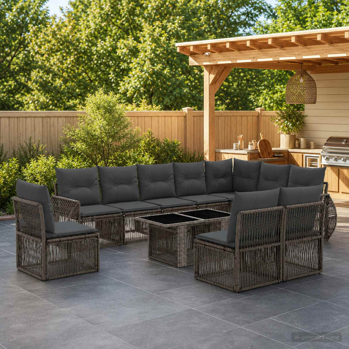 Gartensofa-set 11 stk. Grau und Dunkelgrau Poly-Rattan