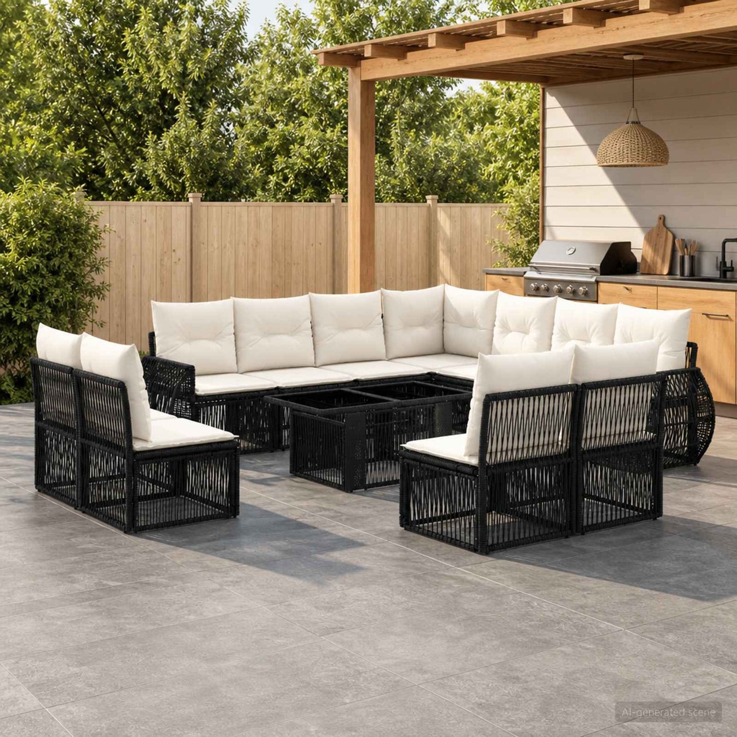 Gartensofa-set 12 stk. Schwarz und Cremeweiß Poly-Rattan