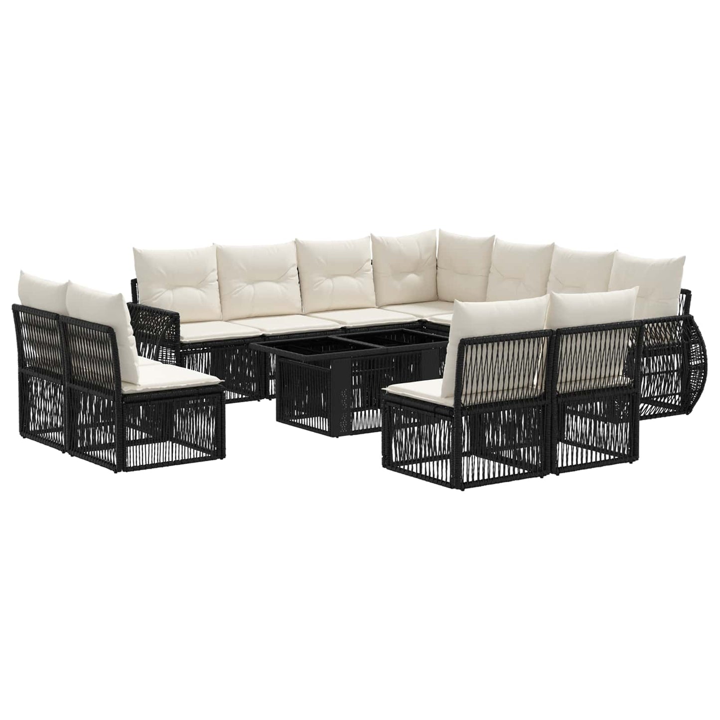 Gartensofa-set 12 stk. Schwarz und Cremeweiß Poly-Rattan