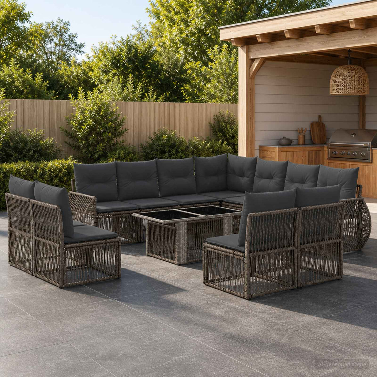 Gartensofa-set 12 stk. Grau und Dunkelgrau Poly-Rattan