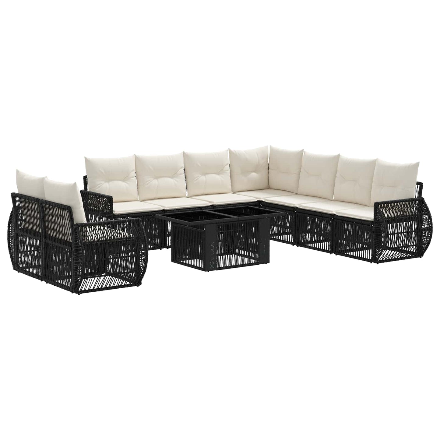 Gartensofa-set 10 stk. Schwarz und Cremeweiß Poly-Rattan