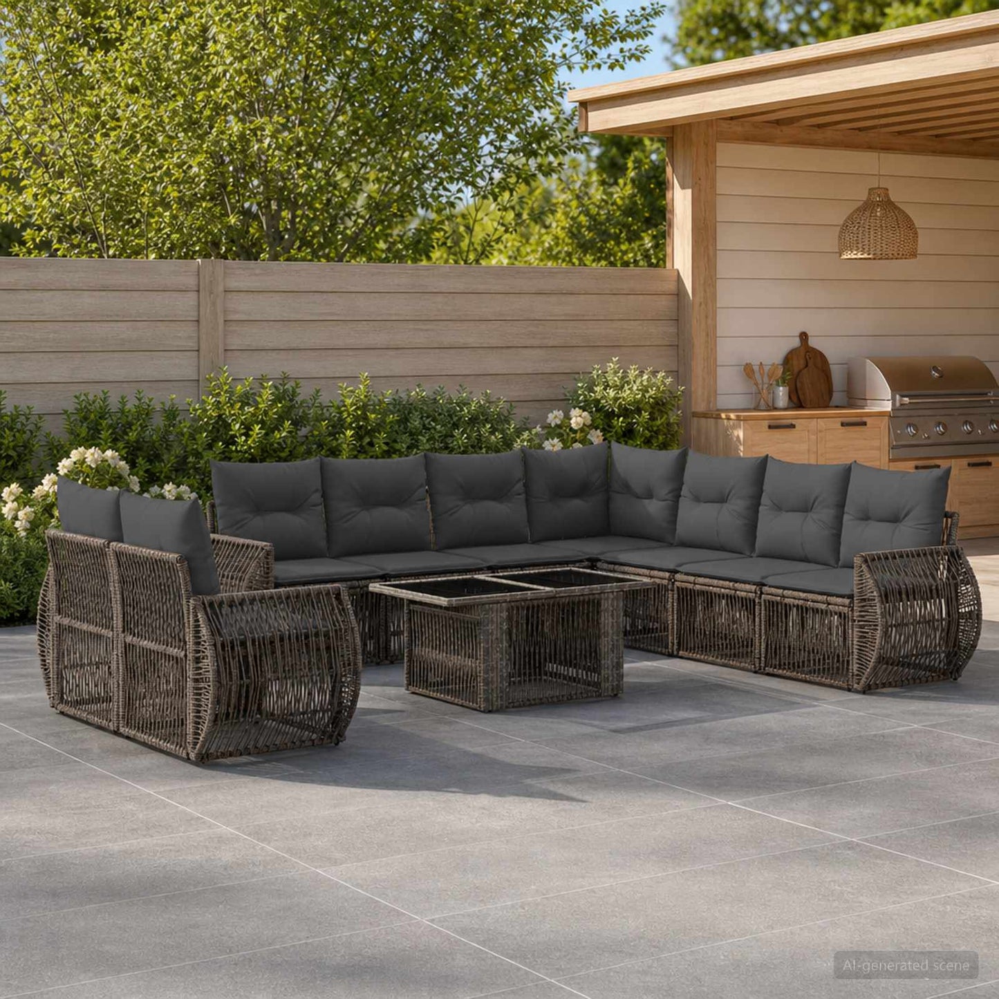 Gartensofa-set 10 stk. Grau und Dunkelgrau Poly-Rattan
