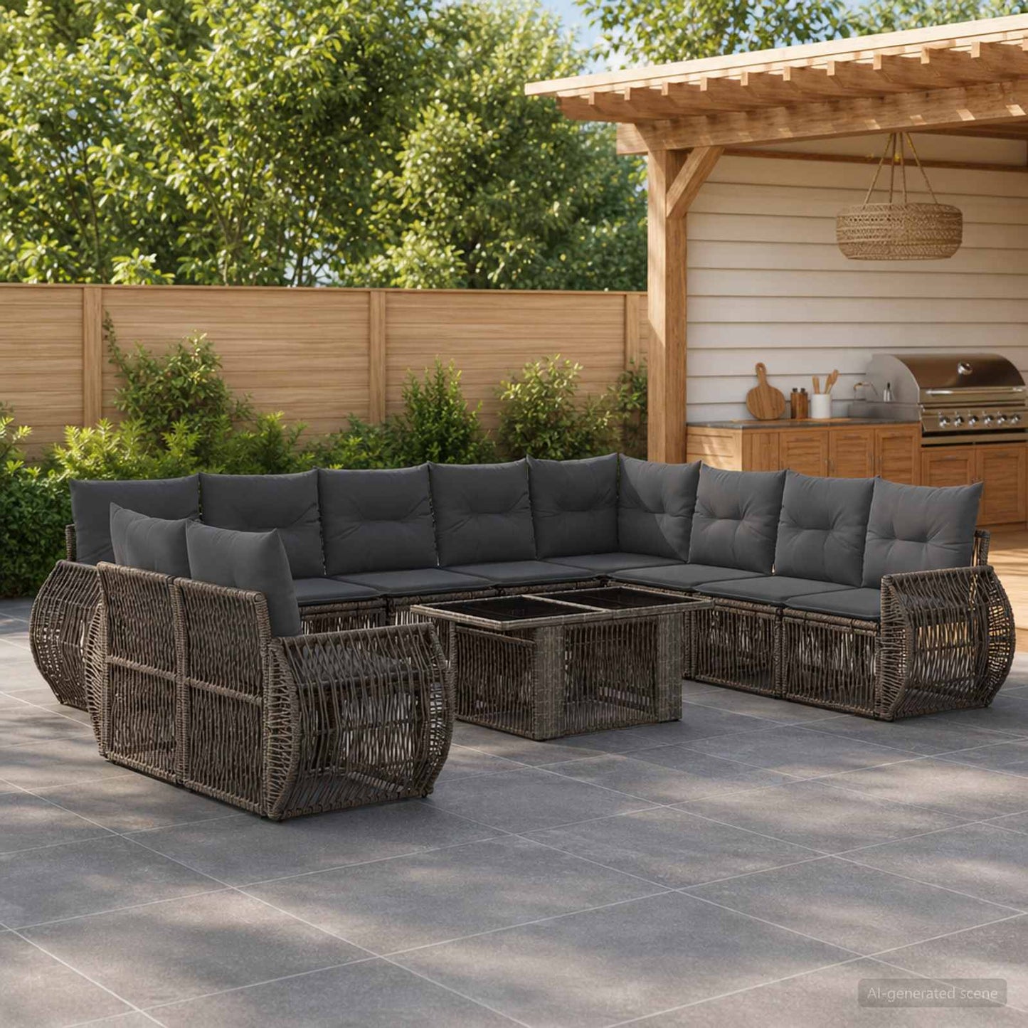 Gartensofa-set 11 stk. Grau und Dunkelgrau Poly-Rattan