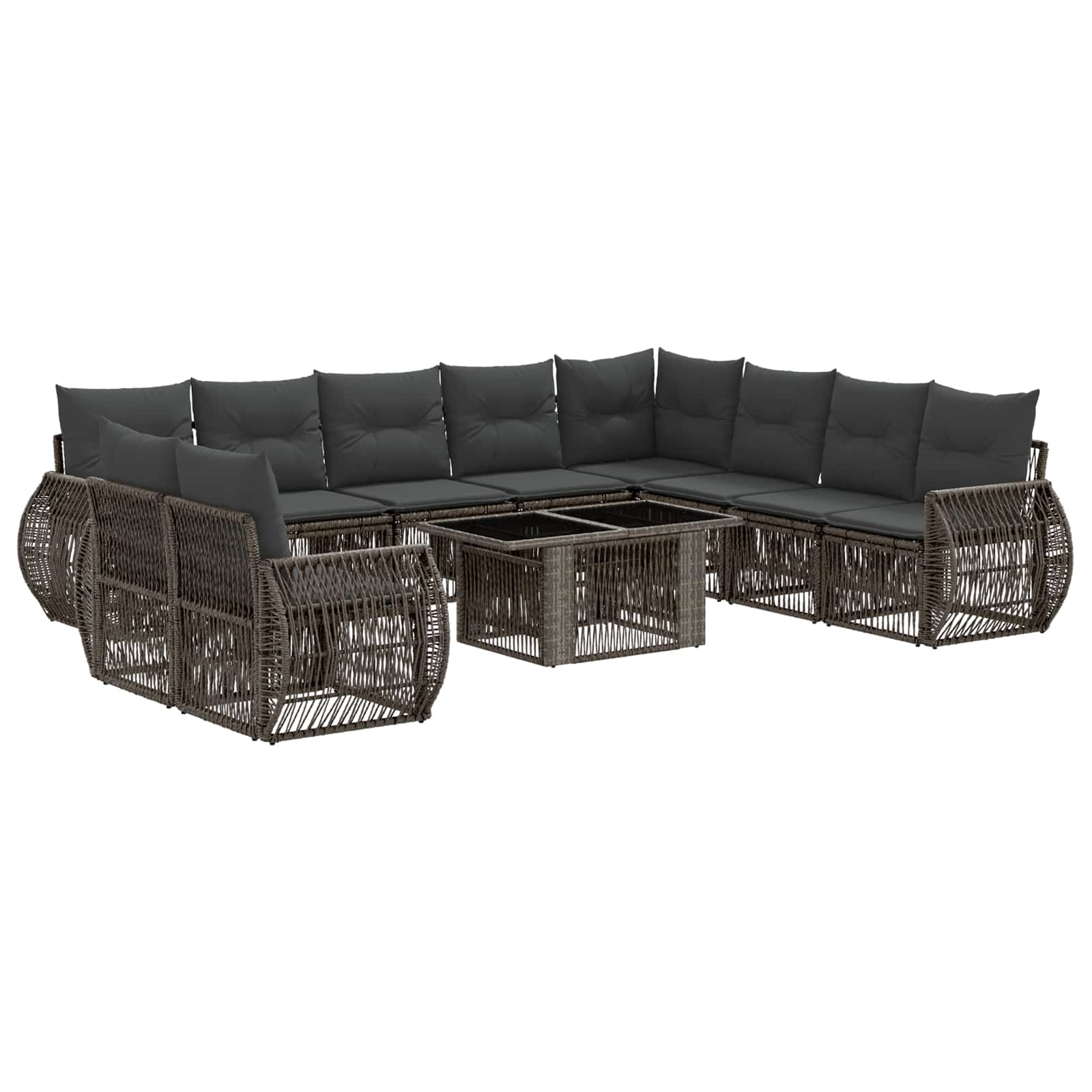 Gartensofa-set 11 stk. Grau und Dunkelgrau Poly-Rattan