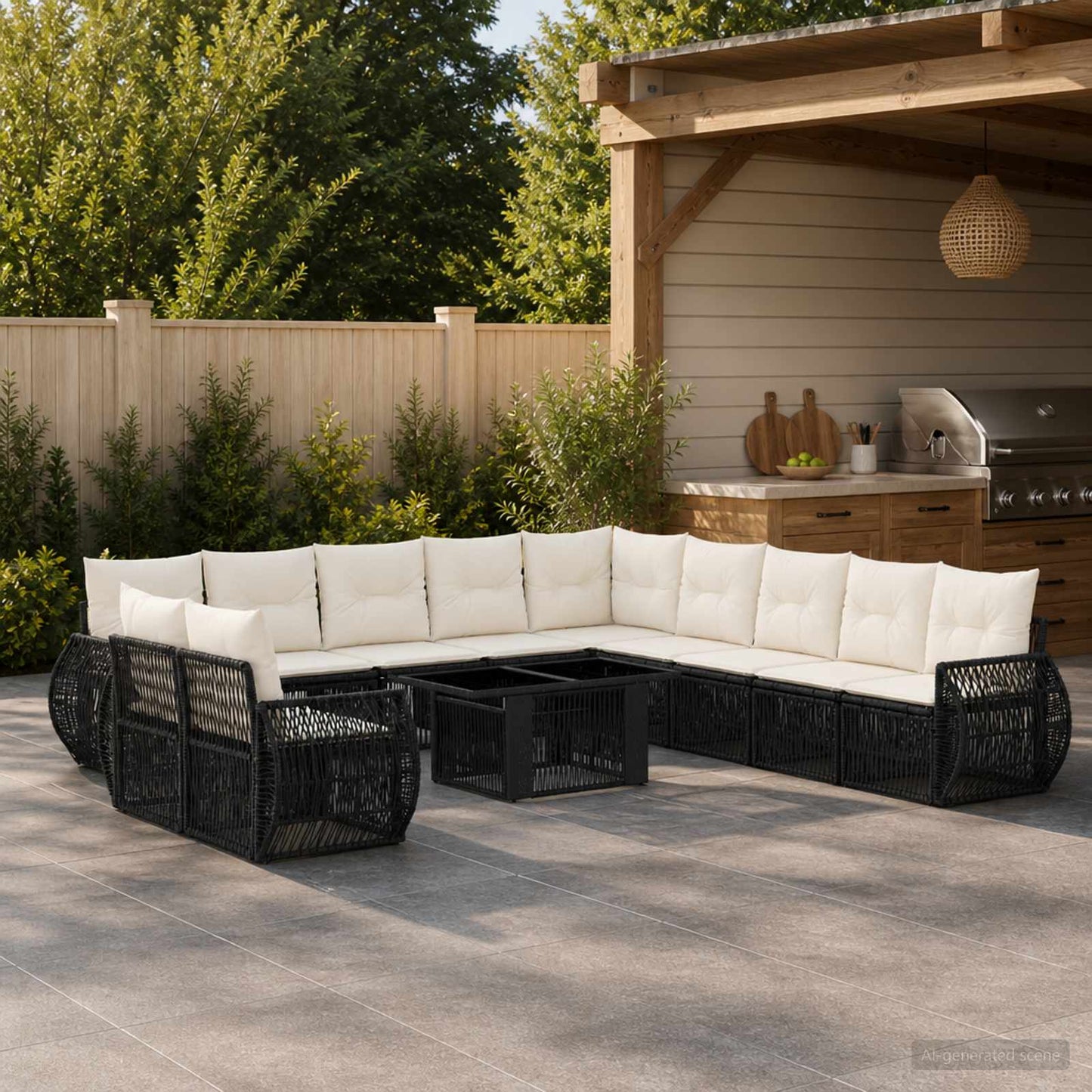 Gartensofa-set 12 stk. Schwarz und Cremeweiß Poly-Rattan